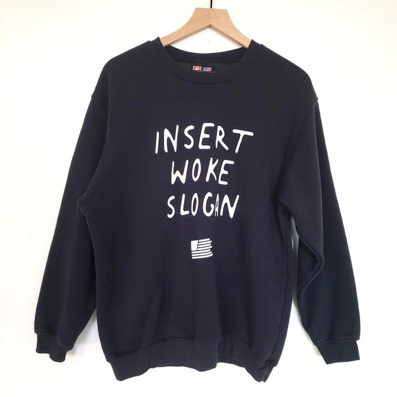 Bay Side INSERT WOKE SLOGAN Unisex SIZE L Political Black Pullover Sweatshirt US - Picture 11 of 11